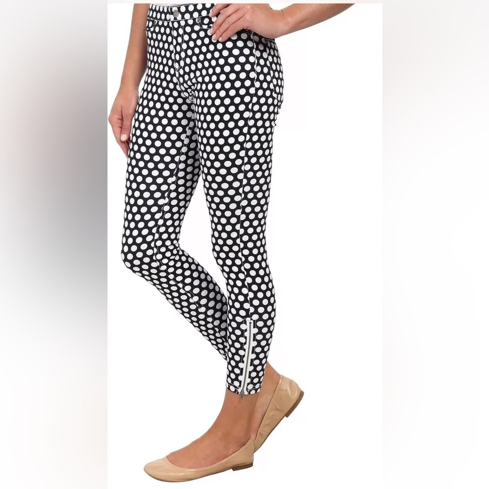 HUE Women's White Dot Printed Denim Skimmer Nearly Navy Jeans XS 0-2